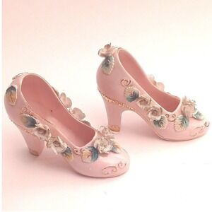 Vintage Royal Japan Hand painted Ceramic Pink High Heel Shoes Floral Accent Rose